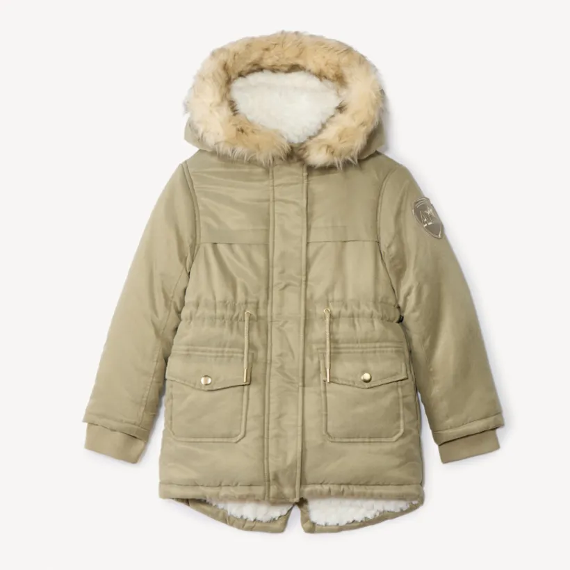 Waterafstotende parka met kap en afneembare nepbont meisjes