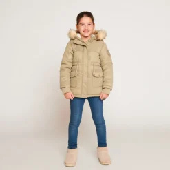 Waterafstotende parka met kap en afneembare nepbont meisjes