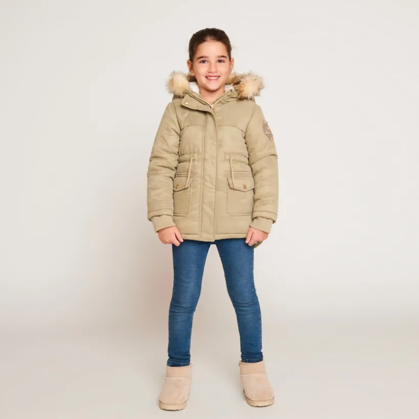 Waterafstotende parka met kap en afneembare nepbont meisjes