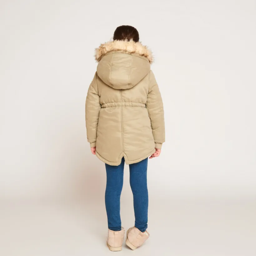Waterafstotende parka met kap en afneembare nepbont meisjes