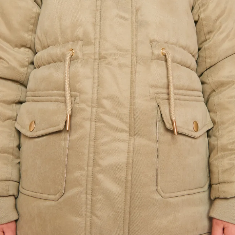 Waterafstotende parka met kap en afneembare nepbont meisjes