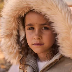 Waterafstotende parka met kap en afneembare nepbont meisjes