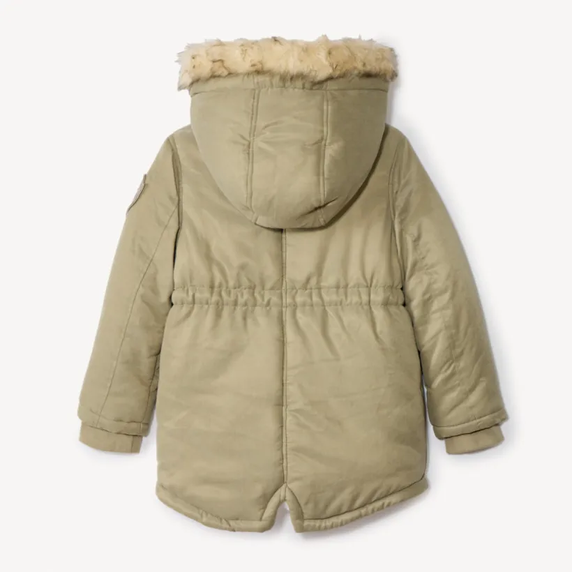Waterafstotende parka met kap en afneembare nepbont meisjes