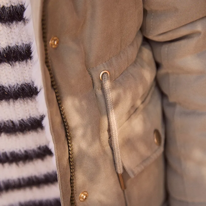 Waterafstotende parka met kap en afneembare nepbont meisjes