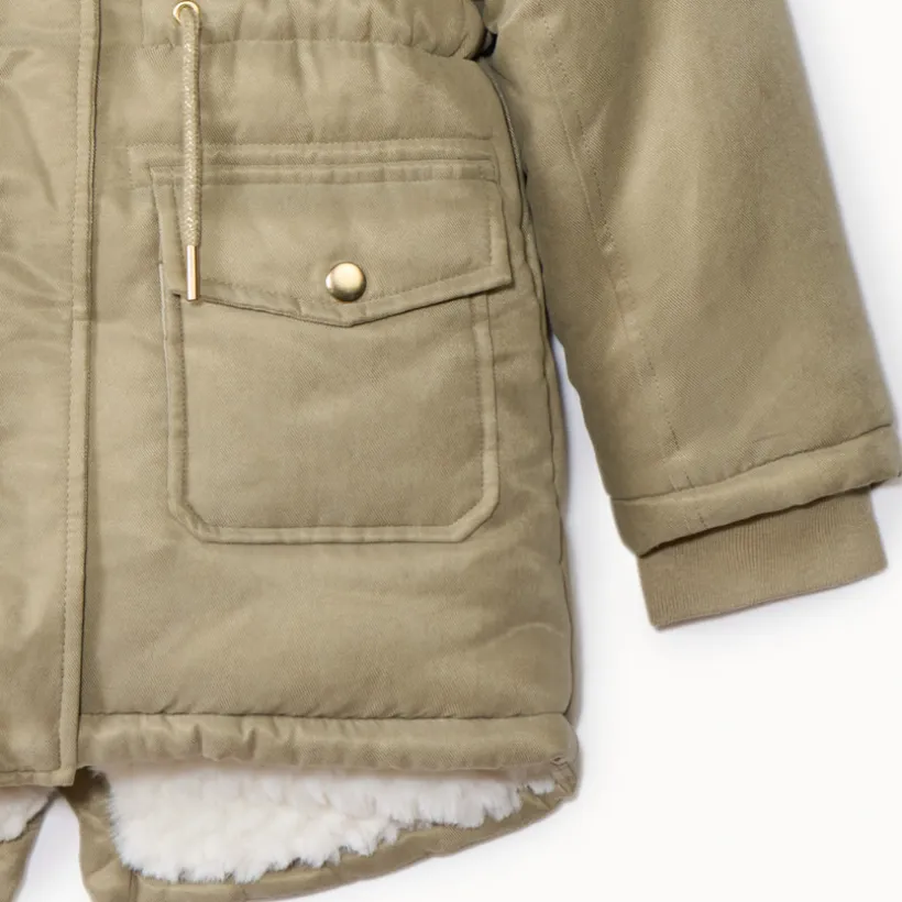 Waterafstotende parka met kap en afneembare nepbont meisjes