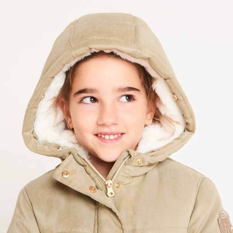 Waterafstotende parka met kap en afneembare nepbont meisjes