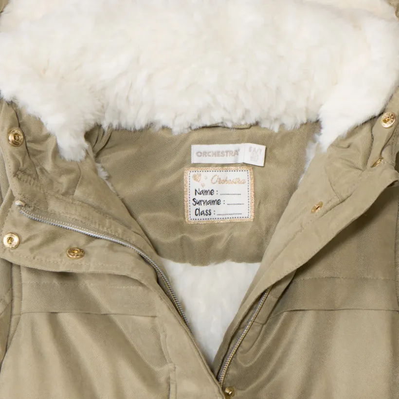 Waterafstotende parka met kap en afneembare nepbont meisjes