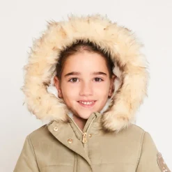 Waterafstotende parka met kap en afneembare nepbont meisjes