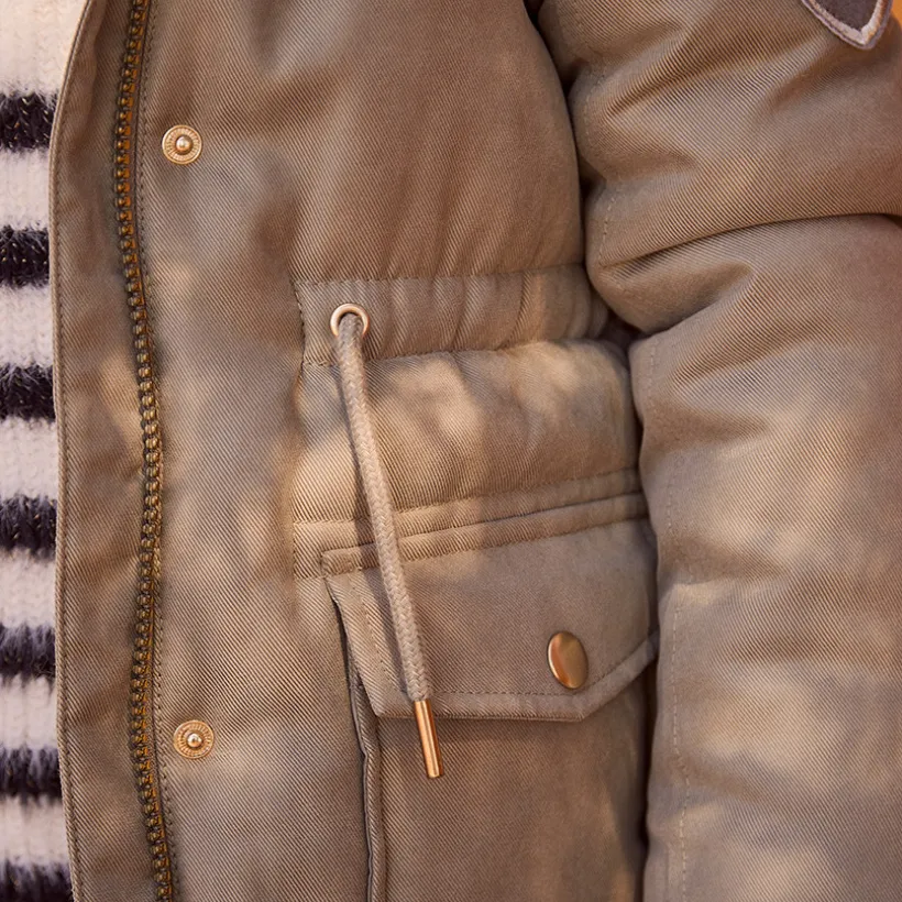 Waterafstotende parka met kap en afneembare nepbont meisjes
