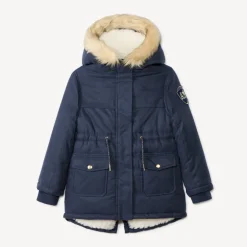 Waterafstotende parka met kap en afneembaar nepbont meisjes