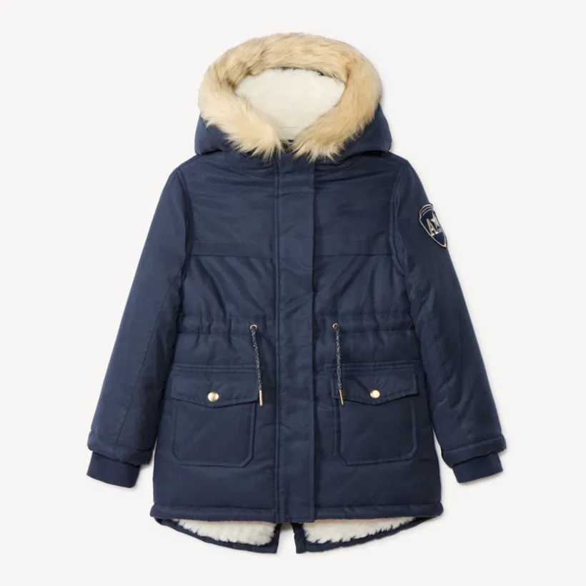 Waterafstotende parka met kap en afneembaar nepbont meisjes