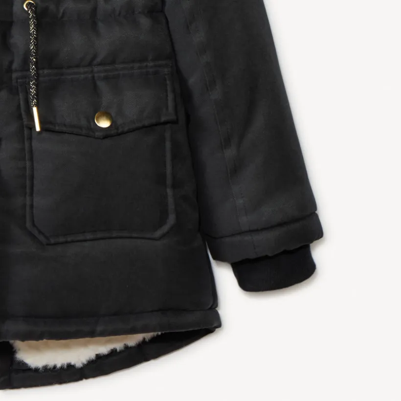 Waterafstotende parka met kap en afneembare nepbont meisjes