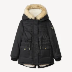 Waterafstotende parka met kap en afneembare nepbont meisjes