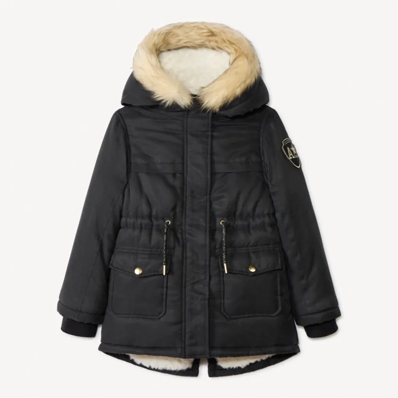 Waterafstotende parka met kap en afneembare nepbont meisjes