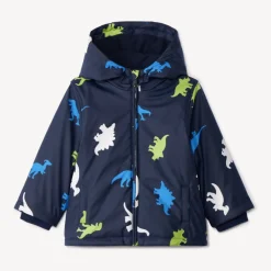 Waterafstotende parka met kleurveranderende dinosaurusprint voor babyjongens