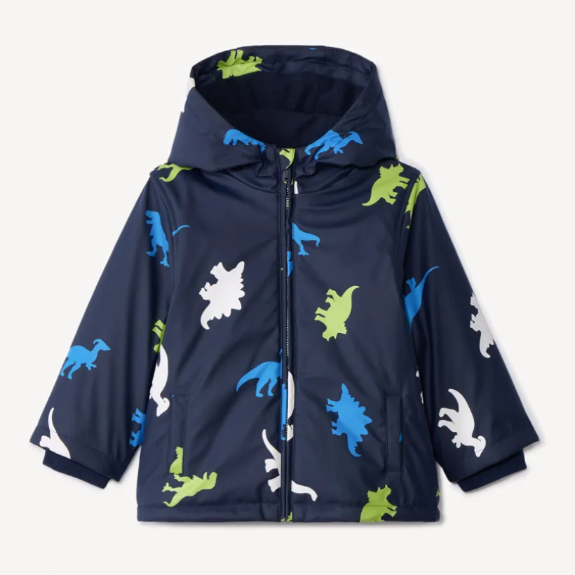 Waterafstotende parka met kleurveranderende dinosaurusprint voor babyjongens
