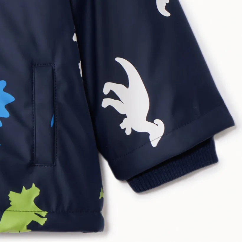 Waterafstotende parka met kleurveranderende dinosaurusprint voor babyjongens