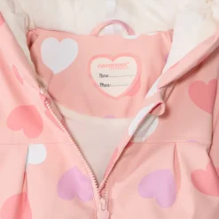 Waterafstotende rozenroze rubberparka met magische hartenprint voor babymeisje