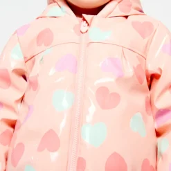 Waterafstotende rozenroze rubberparka met magische hartenprint voor babymeisje