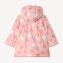 Waterafstotende rozenroze rubberparka met magische hartenprint voor babymeisje