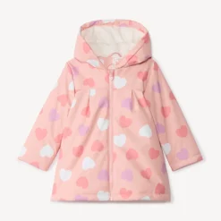 Waterafstotende rozenroze rubberparka met magische hartenprint voor babymeisje