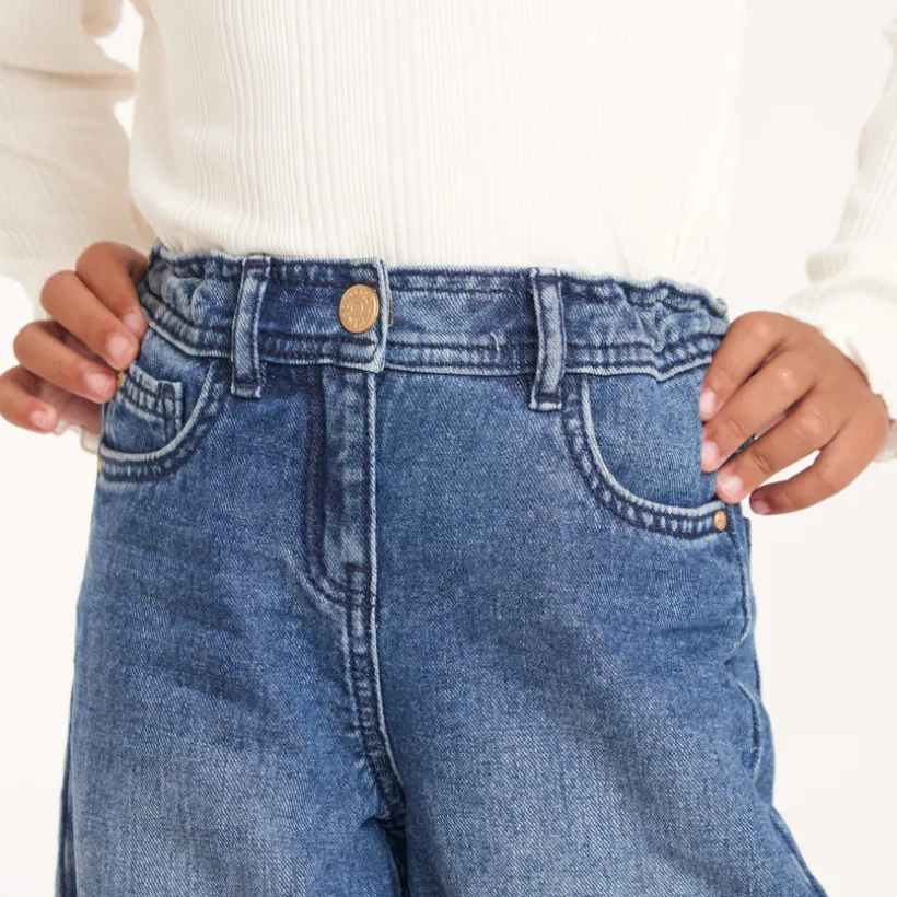 Wijde jeans in blauw stone meisjes