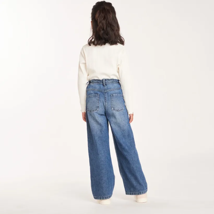 Wijde jeans in blauw stone meisjes