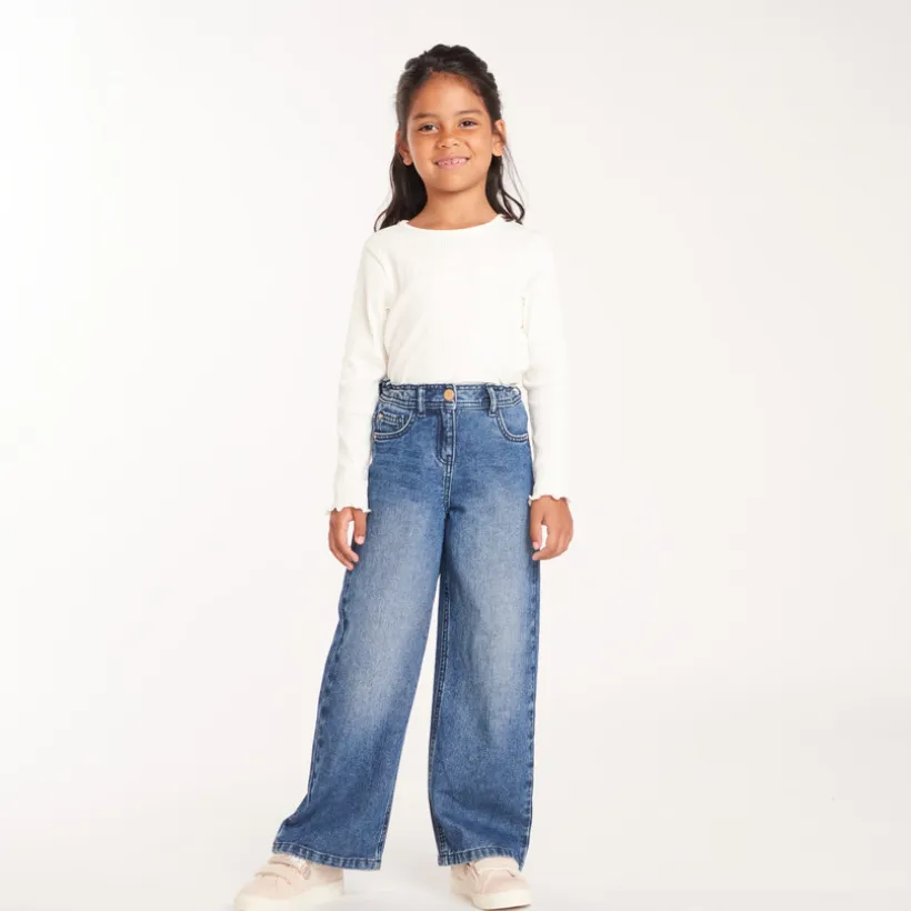Wijde jeans in blauw stone meisjes
