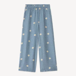 Wijde vichy broek met bloemborduurwerk meisjes