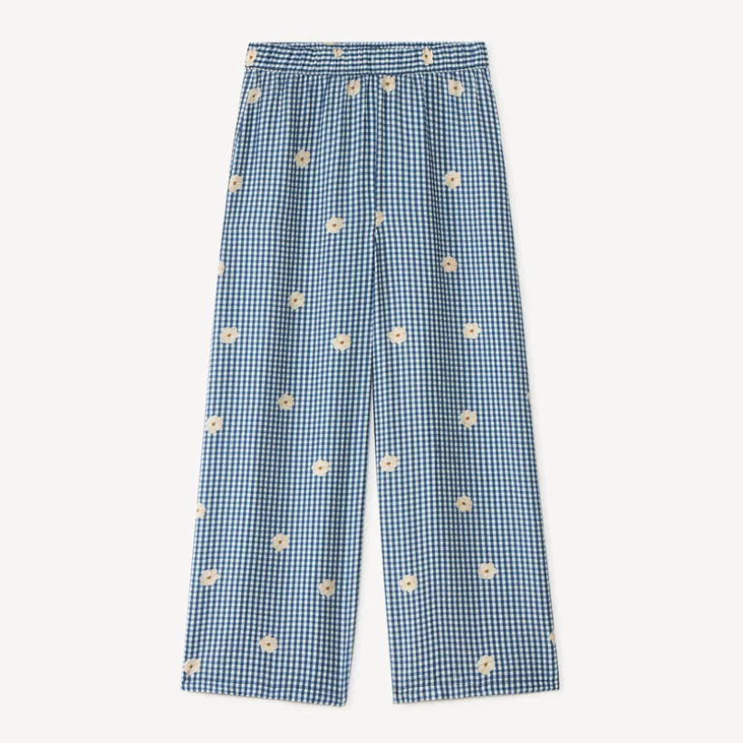 Wijde vichy broek met bloemborduurwerk meisjes