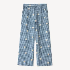 Wijde vichy broek met bloemborduurwerk meisjes