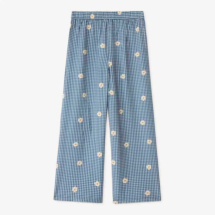 Wijde vichy broek met bloemborduurwerk meisjes