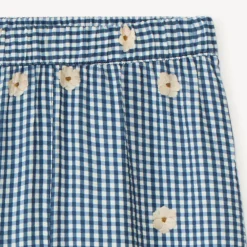 Wijde vichy broek met bloemborduurwerk meisjes
