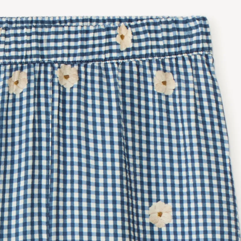 Wijde vichy broek met bloemborduurwerk meisjes