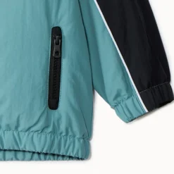 Windjack van stof met kap en colourblock effect jongens