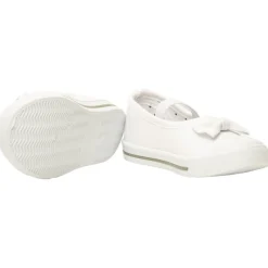 Witte babyschoentjes van stof met strik en elastische band meisjes