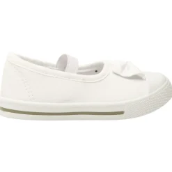 Witte babyschoentjes van stof met strik en elastische band meisjes