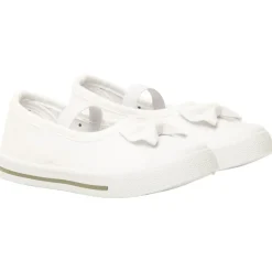 Witte babyschoentjes van stof met strik en elastische band meisjes