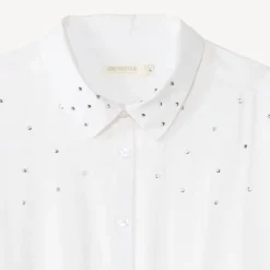 Witte lange mouwen blouse voor meisjes met strasdetails