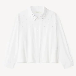 Witte lange mouwen blouse voor meisjes met strasdetails