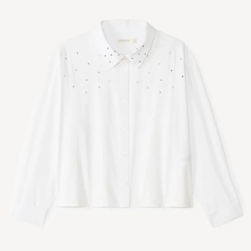 Witte lange mouwen blouse voor meisjes met strasdetails