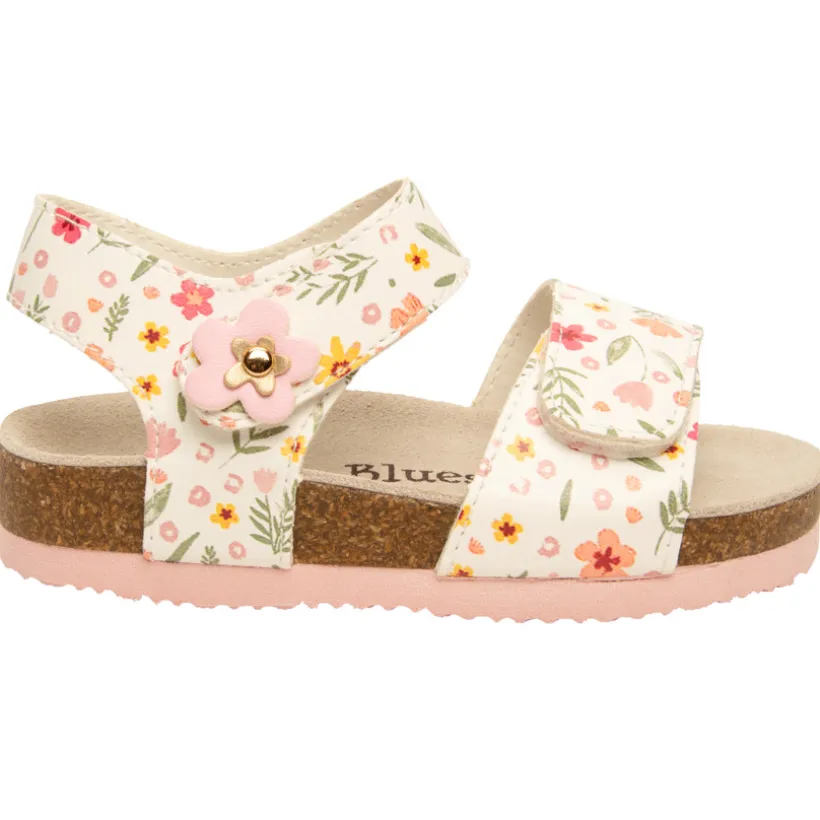 Witte sandalen met dubbele klittenband en bloemenprint voor baby meisje