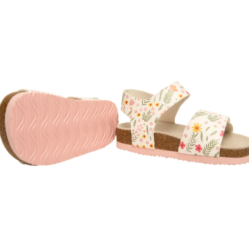 Witte sandalen met dubbele klittenband en bloemenprint voor baby meisje