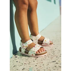 Witte sandalen met dubbele klittenband en bloemenprint voor baby meisje