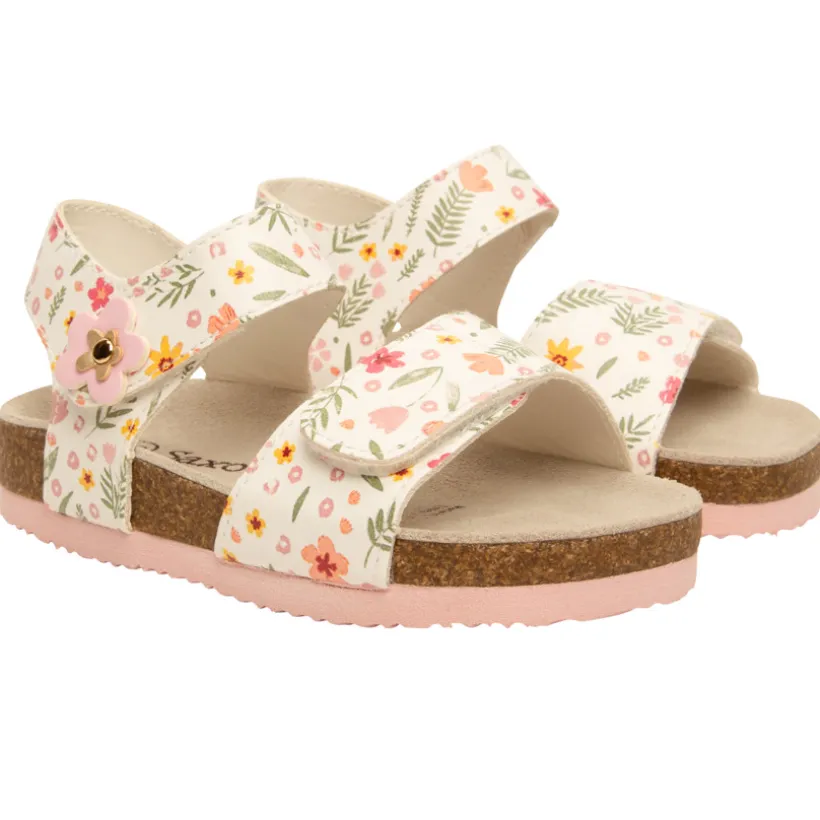 Witte sandalen met dubbele klittenband en bloemenprint voor baby meisje