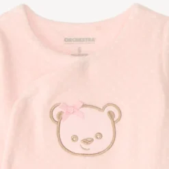 Zacht velours slaapkleed met lange mouwen en een geborduurde teddybeer voor meisjesbaby's