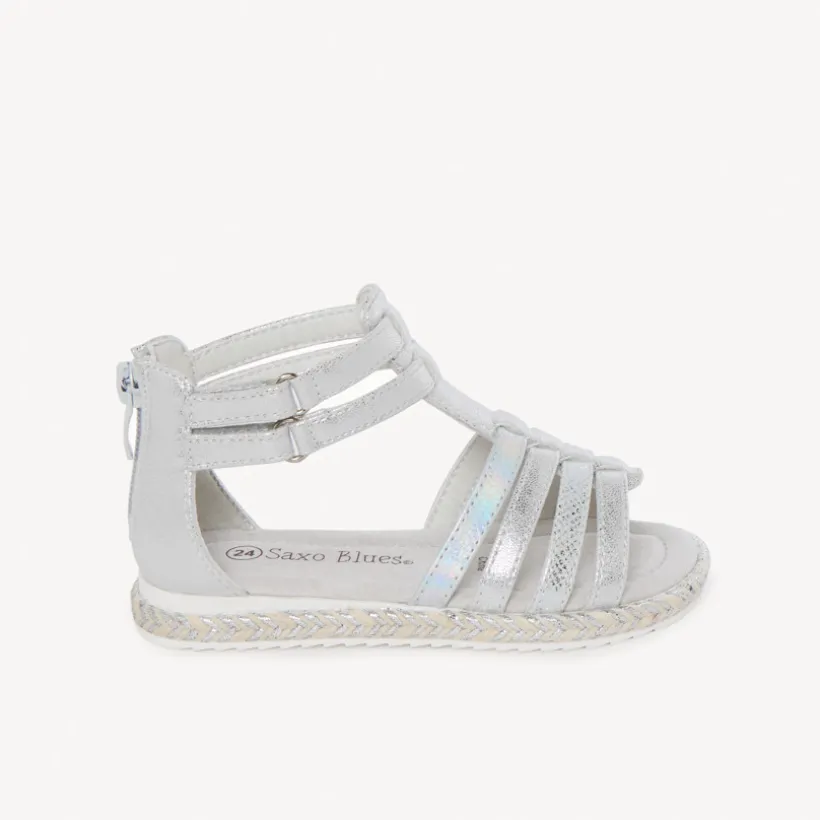 Zilveren textuur sandalen met rits en dubbele klittenband meisjes