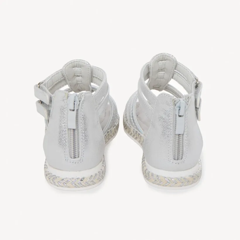 Zilveren textuur sandalen met rits en dubbele klittenband meisjes