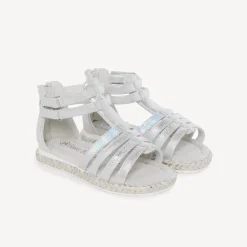 Zilveren textuur sandalen met rits en dubbele klittenband meisjes