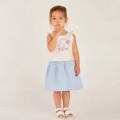 Zomerjurk 2-in-1 met fantasietekening en gestreepte rok voor babymeisjes